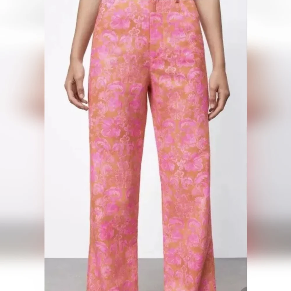 Zara Beachy Summer linen blend Straight Leg pants 28×32